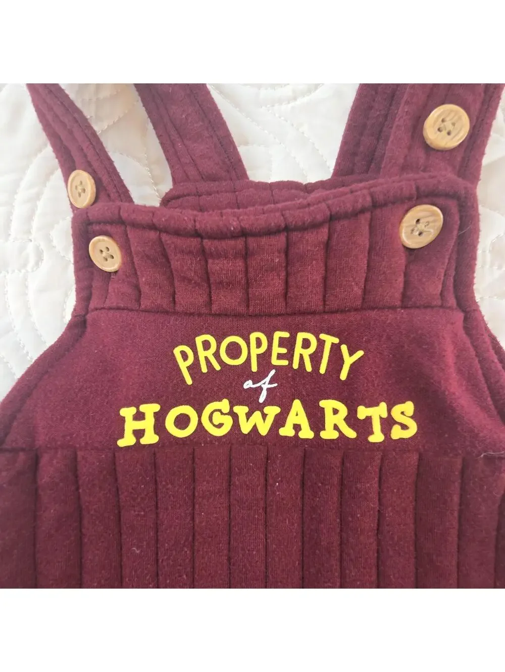 Harry Potter Property of Hogwarts Burgundy Overalls Romper Hedwig Baby 24M